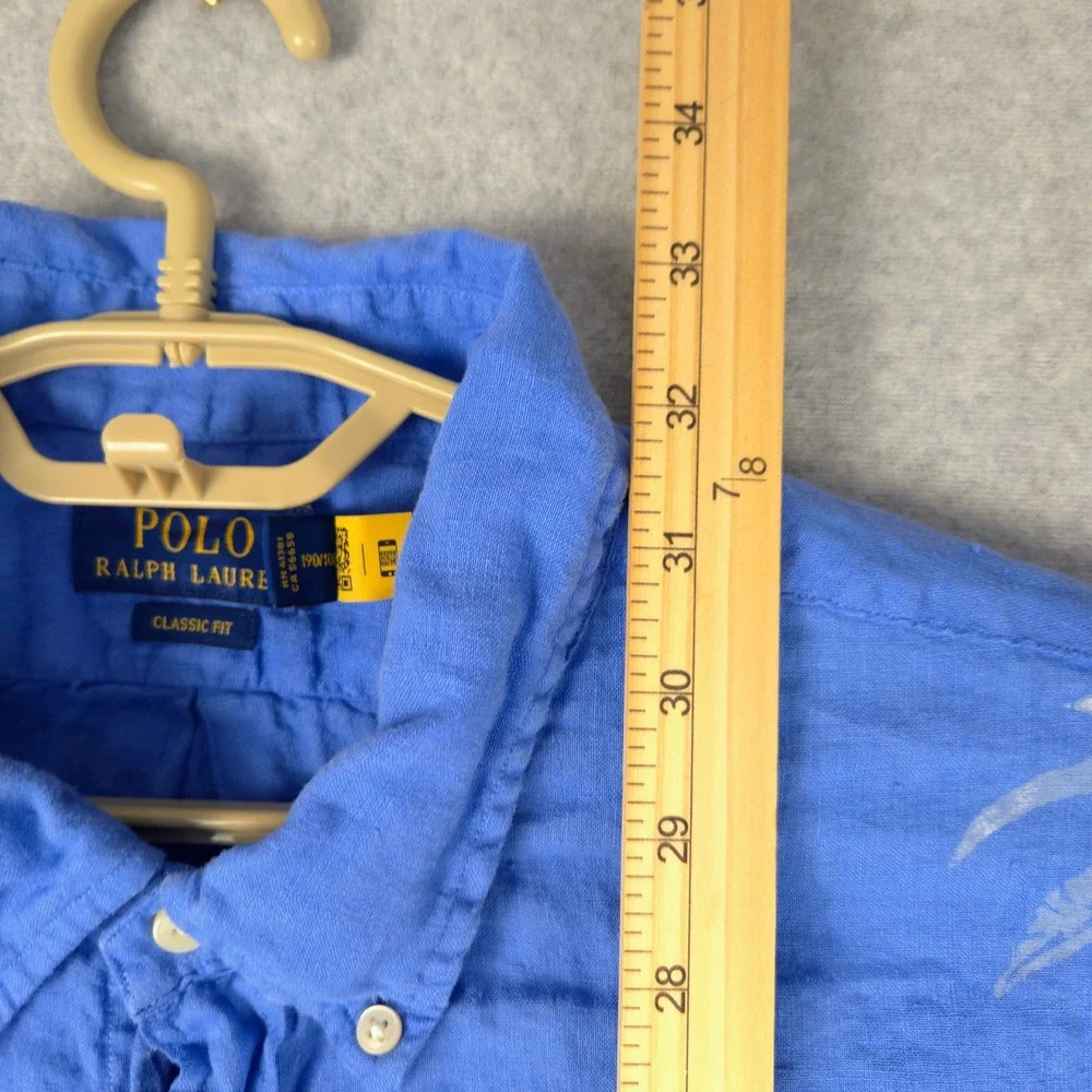 Polo Ralph Lauren Mens XXL Blue 100% Linen Tropical Palm‎ Tree Button Down Shirt